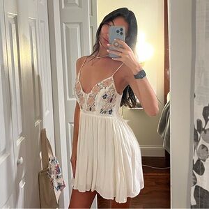 Lulus Cream Floral Embroidered Dress